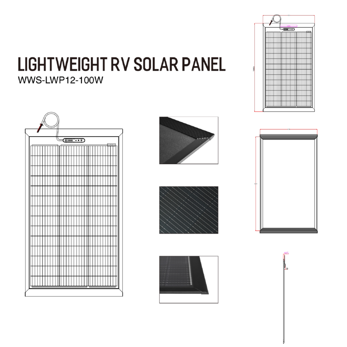 Lichtgewicht RV Zonnepaneel 100W - WWS-LWP12-100W